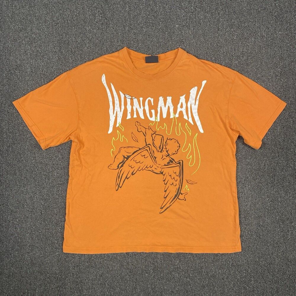 Bonkers T Shirt Fallen Angel Orange Boxy Tee Casual Graphic Size Large